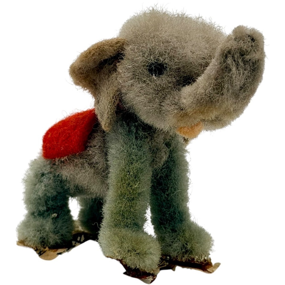 Vintage Miniature Mohair Elephant Figurine with Red Saddle Collectible Toy Fair